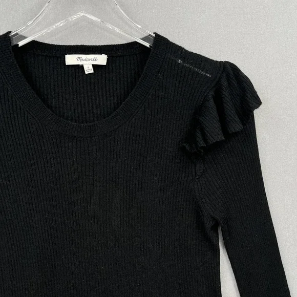 MADEWELL Sweater Womens Small Black Ruffle Sleeve Pullover Crew neck Ribbed - Picture 5 of 12